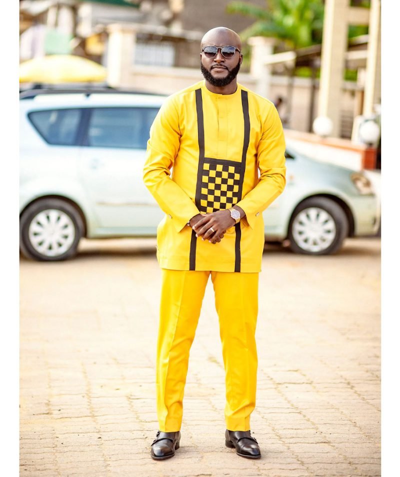 Yellow Kaftan with Black line